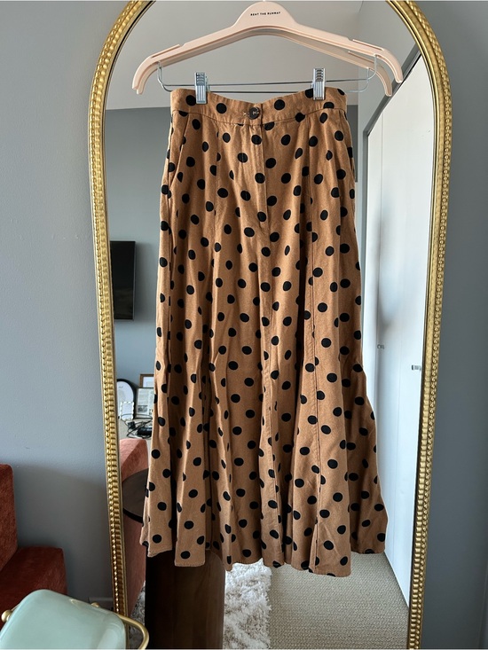 Dress Forum Dresses & Skirts - Dress Forum Tan Midi Skirt with Black Polka Dots